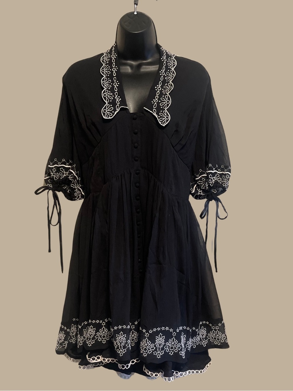 ASOS Curve Black Mini Dress with White Embroidered Scallop Collar